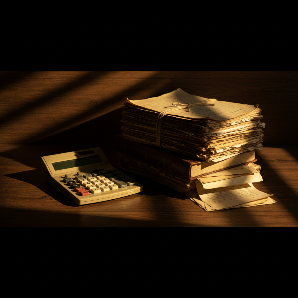 Legal documents and licensing paperwork spread across a dark surface