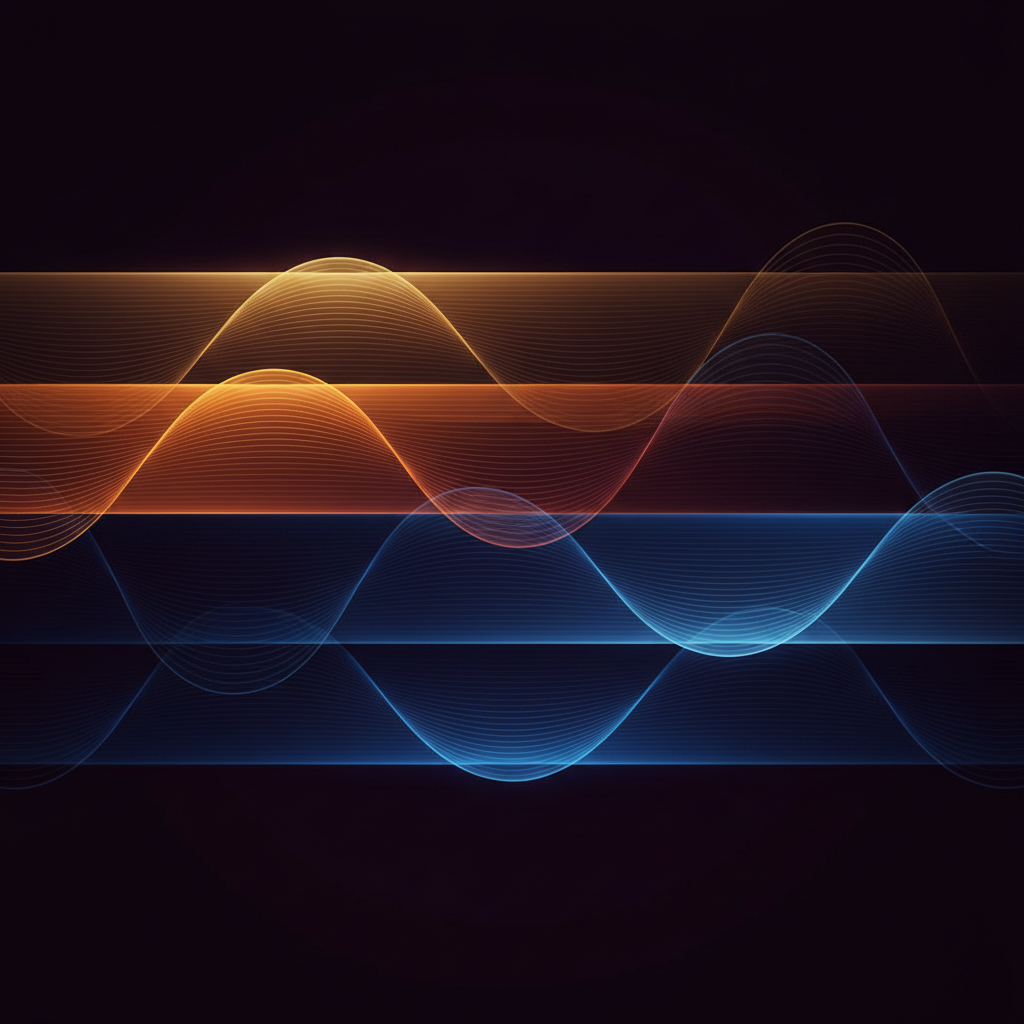 Abstract sound waves rendered in warm amber and teal tones